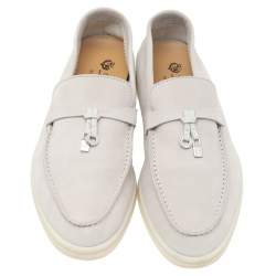 Pre Owned Loro Piana Beige Suede Summer Charms Walk Slip on Loafers Size 36