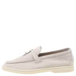 Pre Owned Loro Piana Beige Suede Summer Charms Walk Slip on Loafers Size 36