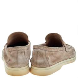 Pre Owned Loro Piana Beige Suede Summer Charms Walk Slip On Loafers Size 36.5