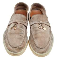 Pre Owned Loro Piana Beige Suede Summer Charms Walk Slip On Loafers Size 36.5