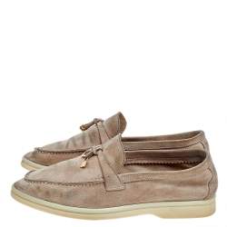 Pre Owned Loro Piana Beige Suede Summer Charms Walk Slip On Loafers Size 36.5