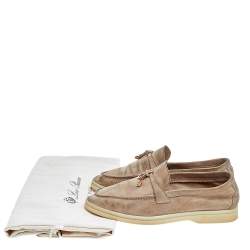 Pre Owned Loro Piana Beige Suede Summer Charms Walk Slip On Loafers Size 36.5