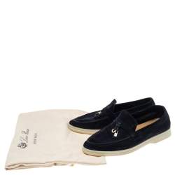 Pre Owned Loro Piana Navy Blue Suede Summer Charms Walk Slip On Loafers Size 37