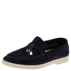 Pre Owned Loro Piana Navy Blue Suede Summer Charms Walk Slip On Loafers Size 37