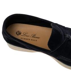 Pre Owned Loro Piana Navy Blue Suede Summer Charms Walk Slip On Loafers Size 37