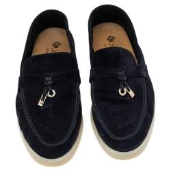 Pre Owned Loro Piana Navy Blue Suede Summer Charms Walk Slip On Loafers Size 37