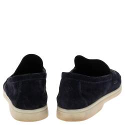 Pre Owned Loro Piana Navy Blue Suede Summer Charms Walk Slip On Loafers Size 37