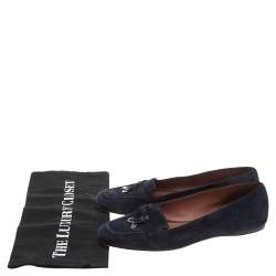 Pre Owned Loro Piana Blue Suede Charm Ballet Flats size 38