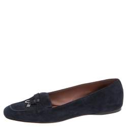 Pre Owned Loro Piana Blue Suede Charm Ballet Flats size 38
