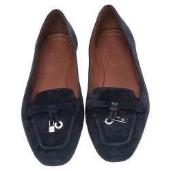Pre Owned Loro Piana Blue Suede Charm Ballet Flats size 38
