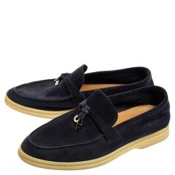 Pre Owned Loro Piana Navy Blue Suede Summer Charms Walk Loafers Size 35.5