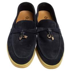 Pre Owned Loro Piana Navy Blue Suede Summer Charms Walk Loafers Size 35.5