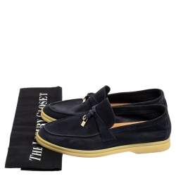 Pre Owned Loro Piana Navy Blue Suede Summer Charms Walk Loafers Size 35.5