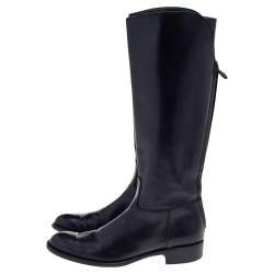 Loro Piana Black Leather Riding Knee Length Boots Size 39