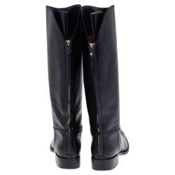 Loro Piana Black Leather Riding Knee Length Boots Size 39