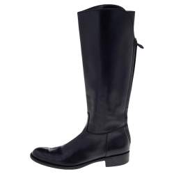 Loro Piana Black Leather Riding Knee Length Boots Size 39