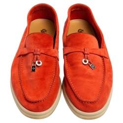 Pre Owned Loro Piana Orange Suede Summer Charms Walk Loafers Size 38.5