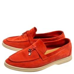 Pre Owned Loro Piana Orange Suede Summer Charms Walk Loafers Size 38.5