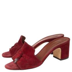 Pre Owned Loro Piana Burgundy Suede Charms Slide Sandals Size 38