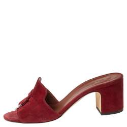 Pre Owned Loro Piana Burgundy Suede Charms Slide Sandals Size 38