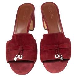 Pre Owned Loro Piana Burgundy Suede Charms Slide Sandals Size 38