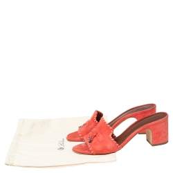 Pre Owned Loro Piana Coral Orange Suede Jovis Charm Slide Sandals Size 38.5