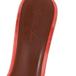 Pre Owned Loro Piana Coral Orange Suede Jovis Charm Slide Sandals Size 38.5