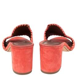 Pre Owned Loro Piana Coral Orange Suede Jovis Charm Slide Sandals Size 38.5