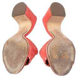 Pre Owned Loro Piana Coral Orange Suede Jovis Charm Slide Sandals Size 38.5