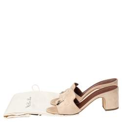 Pre Owned Loro Piana Beige Suede Charm Slide Sandals Size 38