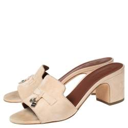 Pre Owned Loro Piana Beige Suede Charm Slide Sandals Size 38