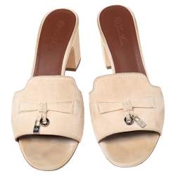 Pre Owned Loro Piana Beige Suede Charm Slide Sandals Size 38