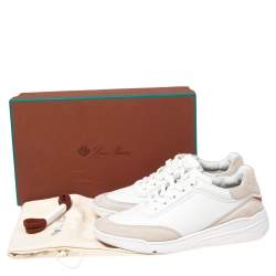 Pre Owned Loro Piana Beige/Grey Suede And Leather  Low Top Sneakers Size 36