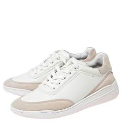 Pre Owned Loro Piana Beige/Grey Suede And Leather  Low Top Sneakers Size 36