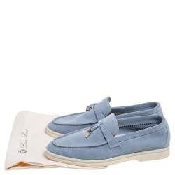 Pre Owned Loro Piana Blue Suede Summer Charms Walk Loafers Size 35.5