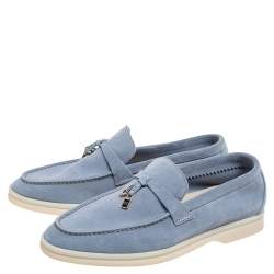 Pre Owned Loro Piana Blue Suede Summer Charms Walk Loafers Size 35.5