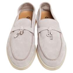 Pre Owned Loro Piana Grey Suede Summer Charms Walk Slip On Loafers Size 37