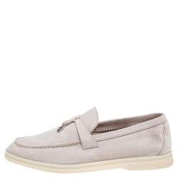 Pre Owned Loro Piana Grey Suede Summer Charms Walk Slip On Loafers Size 37