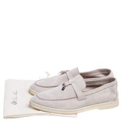 Pre Owned Loro Piana Grey Suede Summer Charms Walk Slip On Loafers Size 37