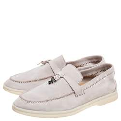 Pre Owned Loro Piana Grey Suede Summer Charms Walk Slip On Loafers Size 37