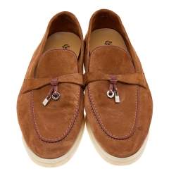 Pre Owned Loro Piana Brown Suede Summer Charms Walk Loafers Size 41