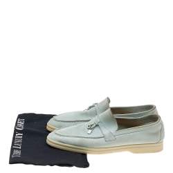 Pre Owned Loro Piana Mint Green Suede Summer Charms Walk Loafers Size 39