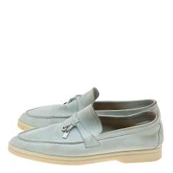 Pre Owned Loro Piana Mint Green Suede Summer Charms Walk Loafers Size 39