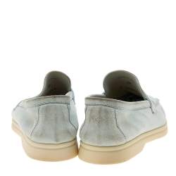 Pre Owned Loro Piana Mint Green Suede Summer Charms Walk Loafers Size 39