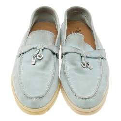 Pre Owned Loro Piana Mint Green Suede Summer Charms Walk Loafers Size 39