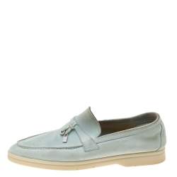 Pre Owned Loro Piana Mint Green Suede Summer Charms Walk Loafers Size 39