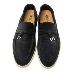 Loro Piana Black Suede Summer Charms Walk Slip On Loafers Size 37