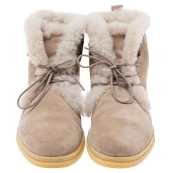 Pre Owned Loro Piana Beige Suede And Fur Open Walk Ankle Boots Size 37.5