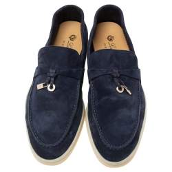 Pre Owned Loro Piana Navy Blue Suede Summer Charms Walk Slip On Loafers Size 37.5