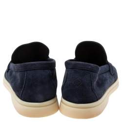 Pre Owned Loro Piana Navy Blue Suede Summer Charms Walk Slip On Loafers Size 37.5